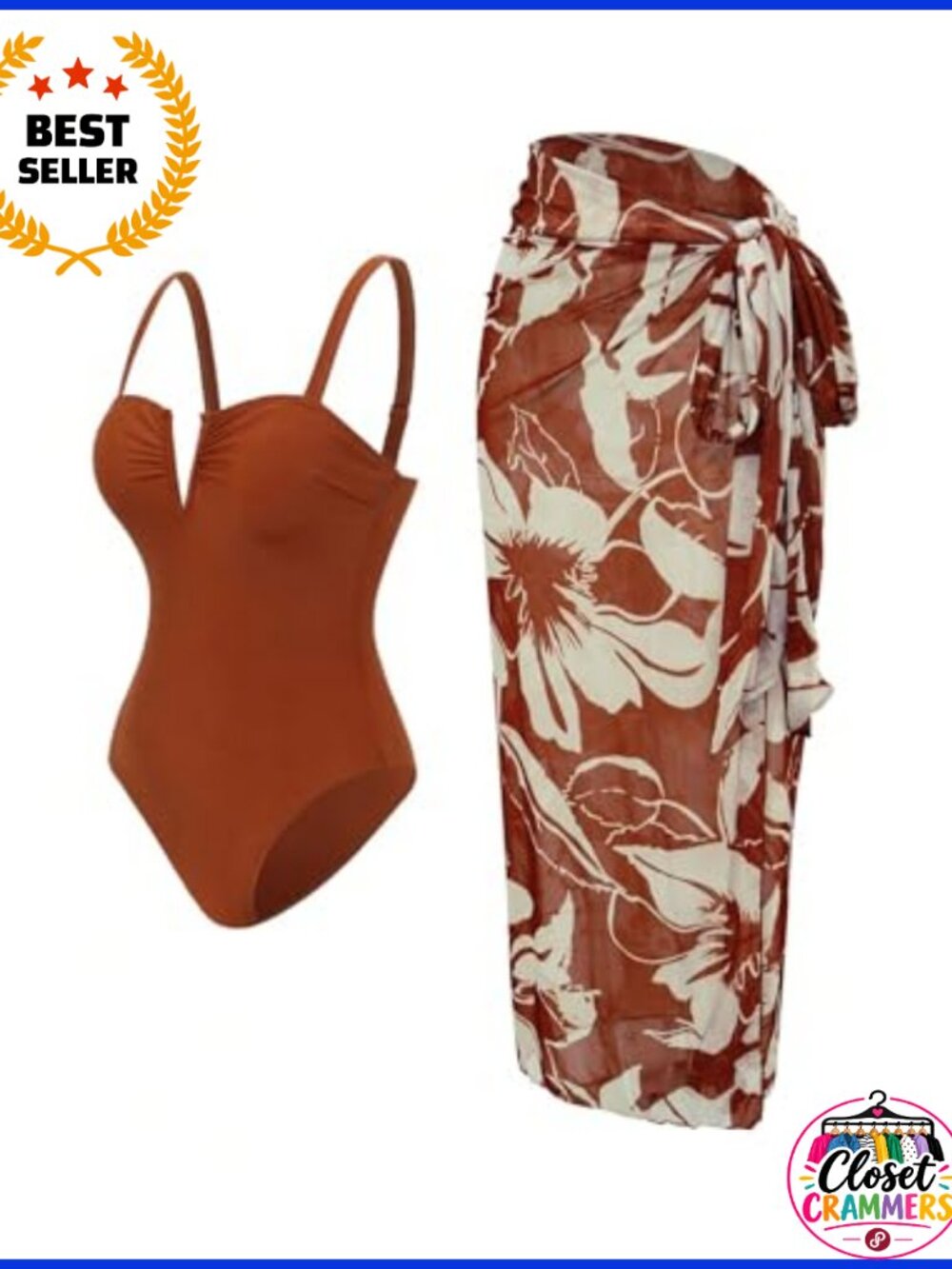WDIRARA One Piece Swimsuit with Floral Wrap Sarong Beach Skirt Two Piece